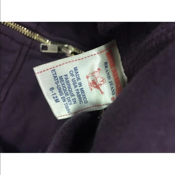 New True Religion Baby Toddler Sweater Hoodie Violet Distress 6-12 Months - Picture 5 of 7